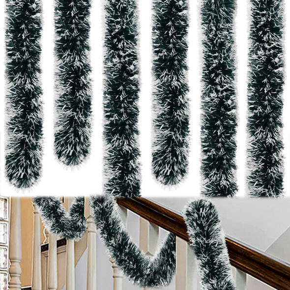 50 Feet Garland Christmas Decorations, Green Snowy Christmas Garland, Artificial Thick Christmas Garland for Xmas Party Hanging Ceiling Stairs Decor Indoor Outdoor
