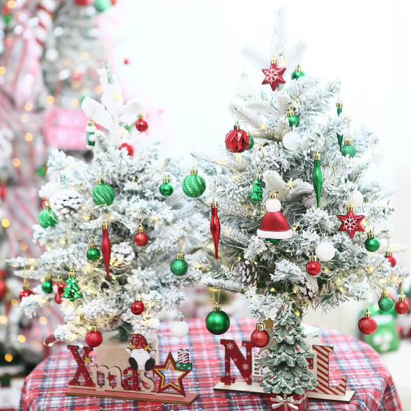 Sea Team 62-Pack Assorted Shatterproof Plastic Christmas Ball Ornaments Set, Miniature Baubles, Pendants, Decorations for Small Xmas Tree, DIY Wreath, Garland (Red, White)