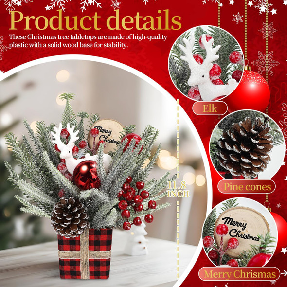 Artificial Christmas Tree, Small Christmas Tree Decorations, Holiday Decorations with red Apples、and Red and Black Checkered Base for Home Interior Christmas Decoration