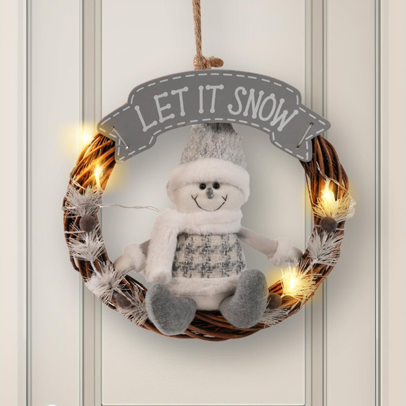 Christmas Decorations - Christmas Wreaths for Front Door,Artificial Christmas Snowman Wreath with Lights and Timer 13.5 Inch,Christmas Door Wreath for Indoor,Outdoor Home Decor