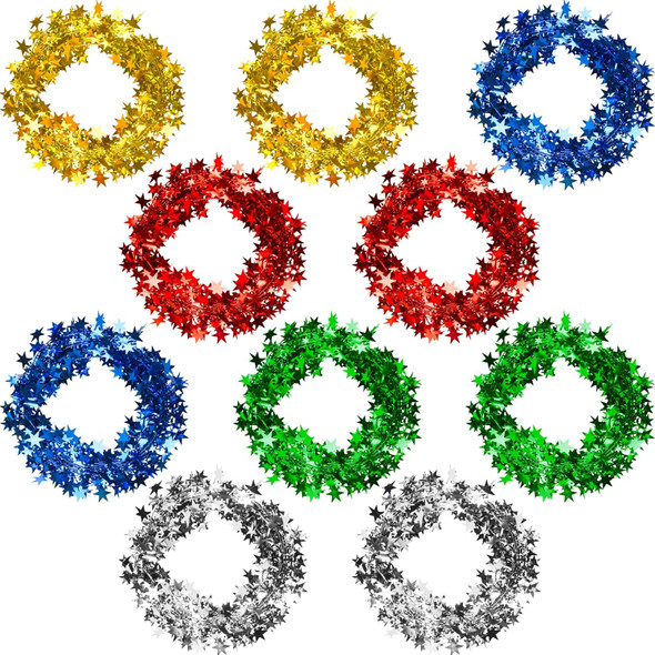 10 Pack 246 Feet Christmas Star Garland Tinsel Stars Wire Garland Decoration for Christmas Tree Home Wedding Birthday Party Year DIY Décor, 5 Colors