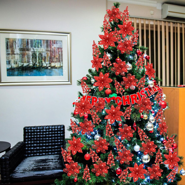 Sggvecsy 24 Pcs 2 Styles Christmas Glitter Poinsettia Flowers Artificial Berry Picks Christmas Tree Ornaments Artificial Christmas Flowers with Clips for Xmas Wedding Wreath Floral Decorations(Red) Sggvecsy 24 Pcs 2 Styles Christmas Glitter Poinsettia Flowers Artificial Berry Picks Christmas Tree Ornaments Artificial Christmas Flowers with Clips for Xmas Wedding Wreath Floral Decorations(Red)