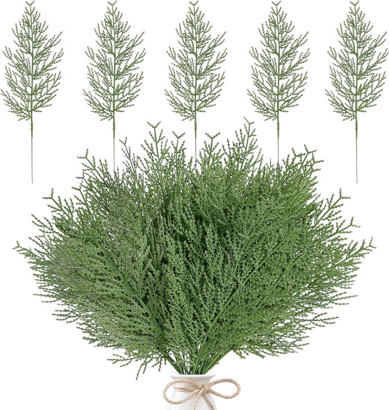Sggvecsy 40 Pieces Artificial Pine Branches 13.7 Inches Christmas Greenery Leaves Faux Pine Needles Fake Pine Picks Cedar Stem for DIY Garland Wreath Christmas Tree Embellishing Home Garden Decoration
