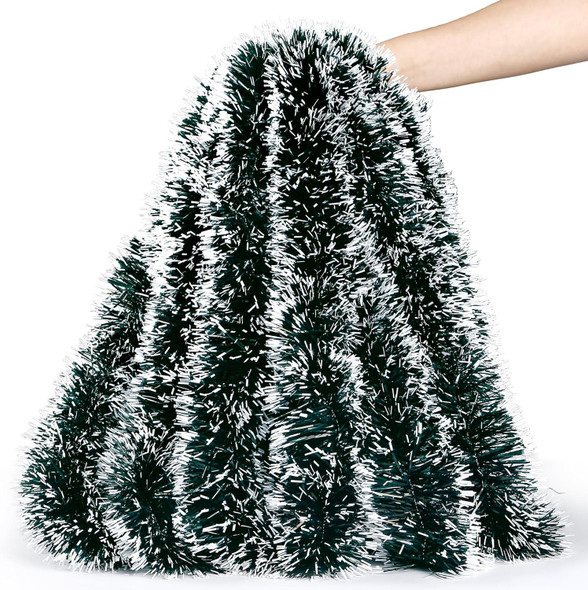 Sggvecsy 49.2Ft Christmas Green and White Tinsel Garland Xmas Tree Decorations Christmas Metallic Twist Garland Ceiling Hanging Decorations for Year Party Birthday Holiday Indoor Outdoor Supplies