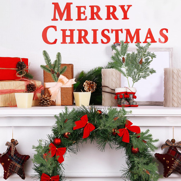 Sggvecsy 34 Pcs Artificial Pine Branches Faux Pine Needles with Pine Cones 19’’ Long Greenery Pine Picks Christmas Twigs Stems for DIY Garland Wreath Xmas Embellishing Home Garden Decoration