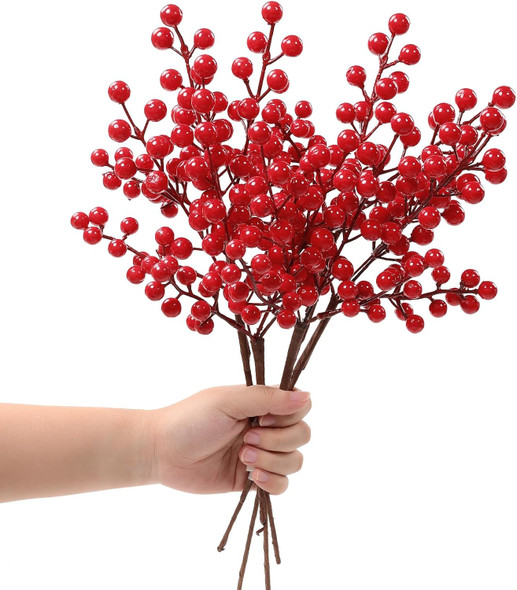 SHACOS 6pcs 14" Red Berry Stems Christmas Holly Berry Branches for Vases Xmas s Red Berry Picks for Christmas Tree Decoration Wreath DIY Crafts Ornaments Holiday Home Decor Red
