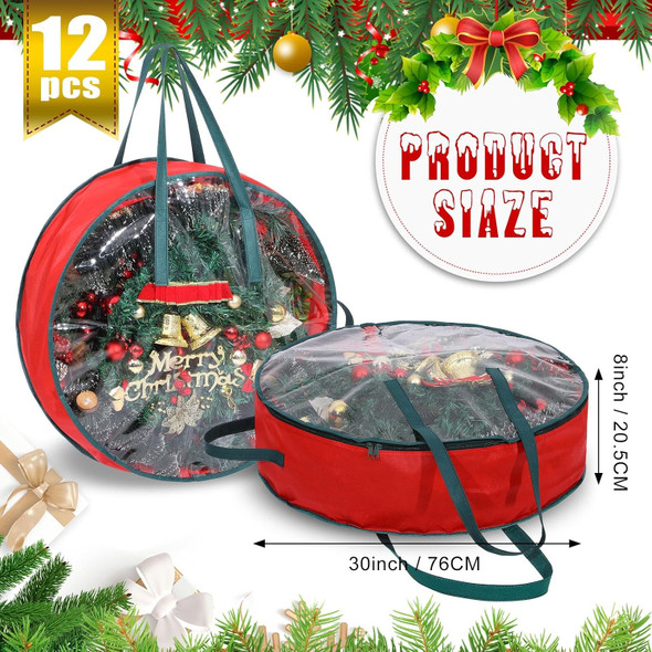 Shappy 12 Pcs Christmas Wreath Storage Bag Clear Wreath Box Wreath Storage Containers with Clear Window and Handle Christmas Garland Storage Containers for Xmas Holiday Seasonal Storage (30 Inch)