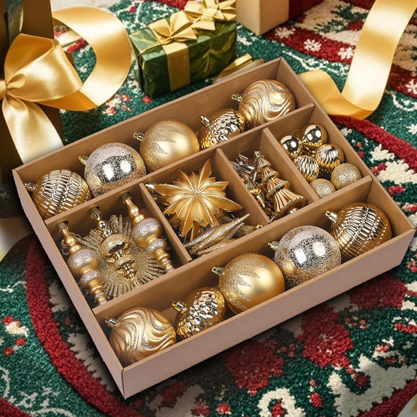 SHareconn 80pcs Christmas Balls Ornaments Set, Contemporary Light Luxury Set, Shatterproof Plastic Decor for Xmas Tree Holiday Wedding Party Decorations with Hanging Strings, Dark and Light Gold SHareconn 80pcs Christmas Balls Ornaments Set, Contemporary Light Luxury Set, Shatterproof Plastic Decor for Xmas Tree Holiday Wedding Party Decorations with Hanging Strings, Dark and Light Gold