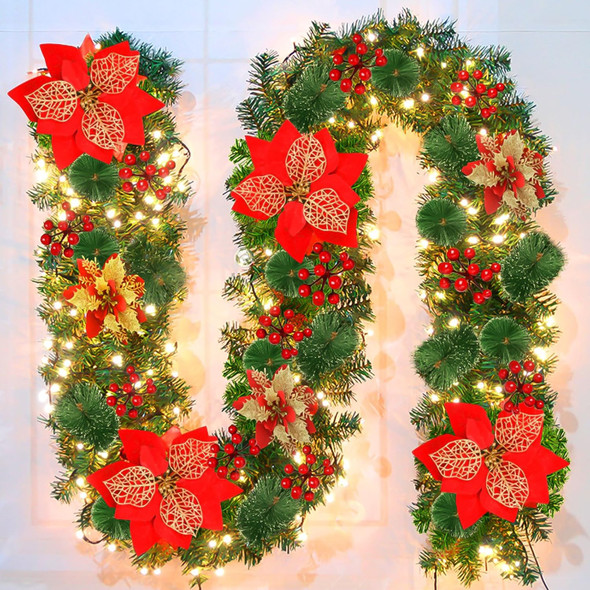 Christmas Garlands,Christmas Garland with Lights,Christmas Garland for Mantle,9ft Pre-lit Christmas Garland for Interior Decoration,Fireplaces,Stairs,Door Christmas Decorations Battery Operated