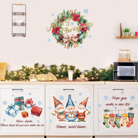 Christmas Gnome Wall Decals Peel and Stick, Boxes Stockings Wreaths Wall Stickers, Christmas Wall Decor Art for Kids Bedroom Living Room Party Door Window Shop Decoration