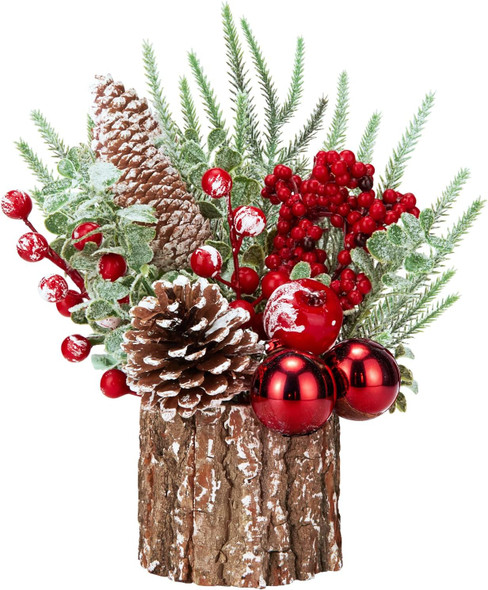 Christmas Decorations Indoor, Christmas Centerpiece Table Decorations, Small Artificial Tabletop/Desk Christmas Tree with Christmas Ornaments Pinecone Berry for Home Farmhouse Mantle Décor (Red)