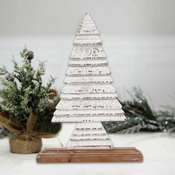 Rustic Mini Wooden Christmas Tree for Tabletop 8.7 inch, Handmade Distressed White My First Christmas Tree, Farmhouse Noel Christmas Decor, Winter Decor for Party Kitchen Halloween