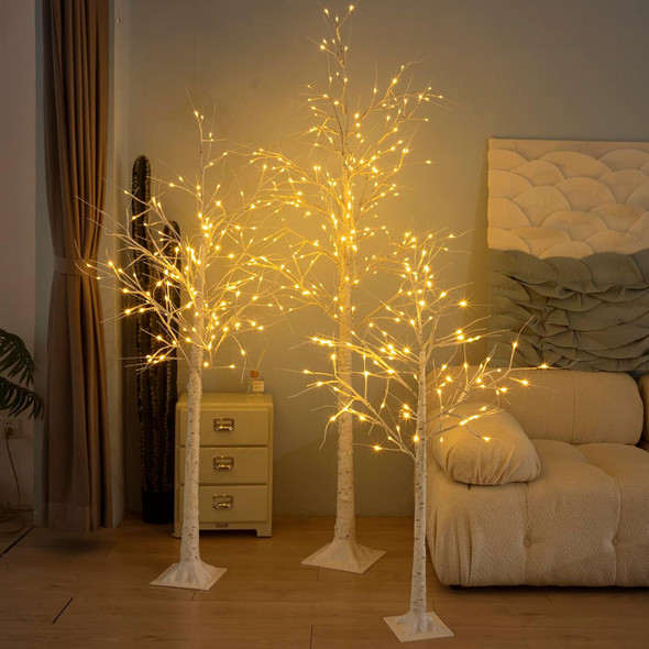 Lighted Birch Tree with 72 LED Warm White Light Up Tree Battery Birch Tree Artificial Tree Lamp for Centerpiece Mantel Christmas Decorations 8 Lighting Modes Remote Control (4FT)