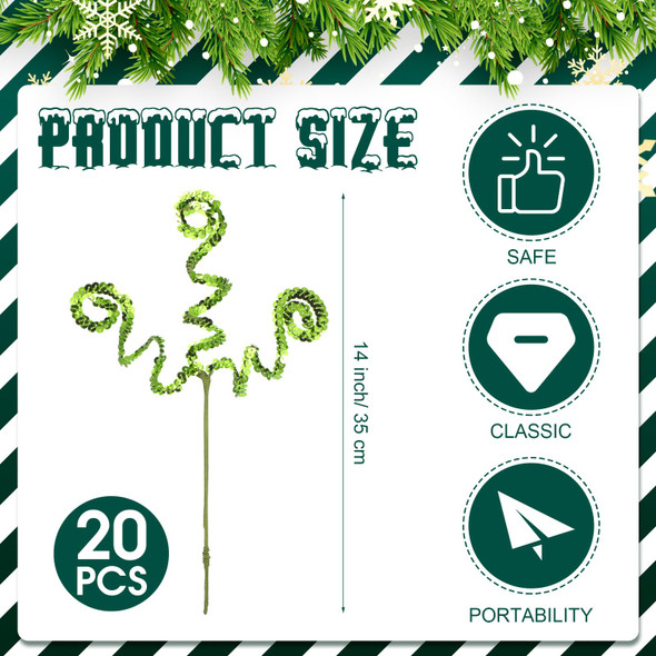 Sliner 20 Pcs Christmas Sequins Curly Pick Ornament 12 Inch Christmas Tree Decoration Candy Shape Christmas Tree Topper Ornament Sprays Spiral Stem for Party Wedding Home Decor DIY Crafts(Green) Sliner 20 Pcs Christmas Sequins Curly Pick Ornament 12 Inch Christmas Tree Decoration Candy Shape Christmas Tree Topper Ornament Sprays Spiral Stem for Party Wedding Home Decor DIY Crafts(Green)