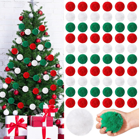 2 Pack Christmas Pom Poms Garland Colorful Soft Faux Rabbit Fur Pompoms Ball Garland 6.6 Feet Long Garland for Christmas Holiday Party Wedding Birthday Decor(Christmas,3.15 Inch)