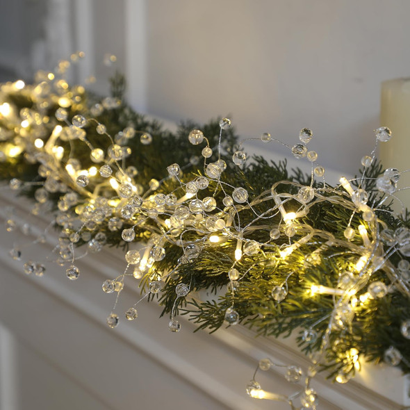 Soaoo 4 Pack 48 Inch Acrylic Crystal Diamond Garland Crystal Garland Strands with LED Strings for Christmas Tree Beaded Garland Decor Ice Wire Garland Wedding Party Decoration