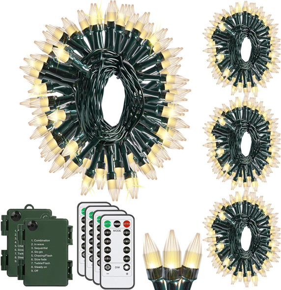 Solhice 4 Pack 20ft Christmas Lights Battery Operated String Lights with Remote Control, 50 LEDs Clear Mini Lights Warm White Xmas Tree Lights for Bedroom Indoor Outdoor Decor