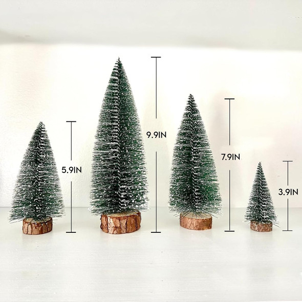 Mini Christmas Tree, Bottle Brush Christmas Tree, 4 PCS Artificial Christmas Tree with Wooden Bases for Xmas Holiday Party Home Tabletop Bottle Brush Trees, Green