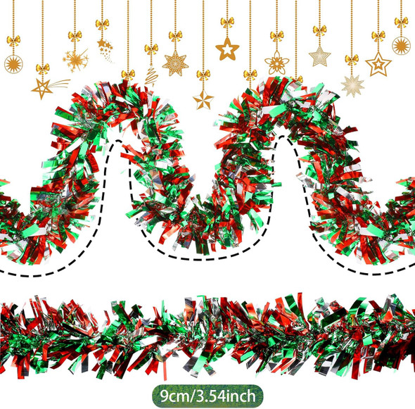 Sosation 100 ft Christmas Tinsel Garland Christmas Tree Garland Bulk Glitter Twist Garland Metallic Streamer Indoor Outdoor Hanging Christmas Decorations(Silver Red Green)