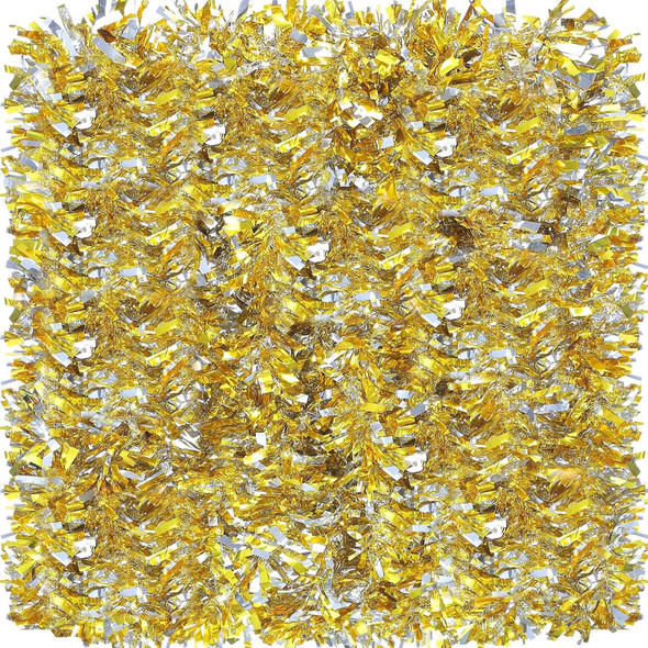 Sosation 200 ft Christmas Tinsel Garland Christmas Tree Decorations Christmas Garland Ornament Glitter Tinsel Twist Garland Metallic Streamer Outdoor Hanging Garland for Wedding(Gold Silver)