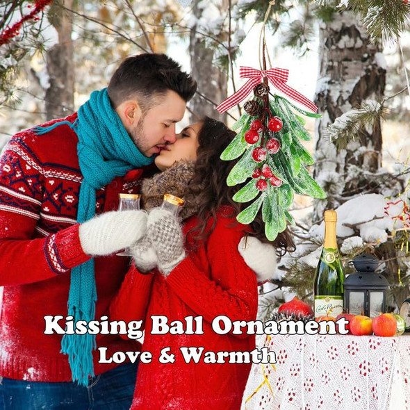 Mistletoe Decoration - Mistletoe Christmas Decor Plaid Bow Red Berries Christmas Ball Ornaments,Kissing Ball Artificial Dry Leaf Hanging Decoration Mistletoe Herb for Tree/Door 1