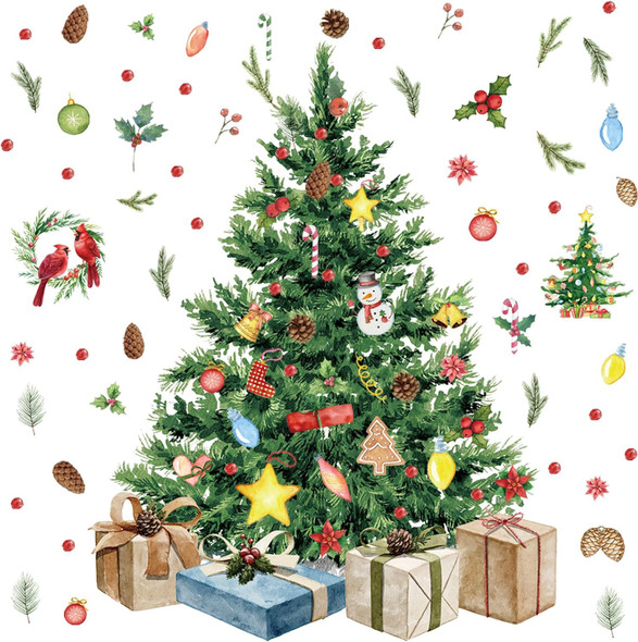 Spiareal Large Christmas Tree Wall Decals Merry Christmas DIY Watercolor Wall Stickers Peel and Stick Removable Christmas Tree Giant Wall Decals for Bathroom Living Room Offices Home Decoration