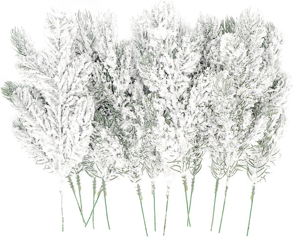 28 Pcs Artificial Flocking Pine Picks Snow Forest Artificial Pine Needles Branches Christmas Fake Greenery Tree Branches DIY Leaves for Christmas Wreaths Garden Party Holiday Decor (White, 28)