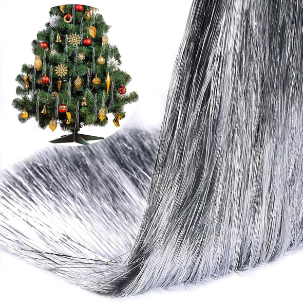 14000 Piece Christmas Icicle Tinsel Foil Fringes Tinsel Birthday Tinsel Curtain Strand Icicle Tinsel Christmas Tree Tinsel Decoration for Christmas Holiday Decor Birthday Supplies (Silver)