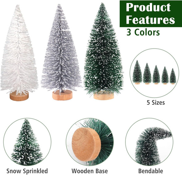 30Pcs Mini Christmas Trees Artificial Christmas Tree Bottle Brush Trees with Wooden Base for Christmas Decor Christmas Party Home Table Craft Decorations(White+Silver+Dark Green) 30Pcs Mini Christmas Trees Artificial Christmas Tree Bottle Brush Trees with Wooden Base for Christmas Decor Christmas Party Home Table Craft Decorations(White+Silver+Dark Green)