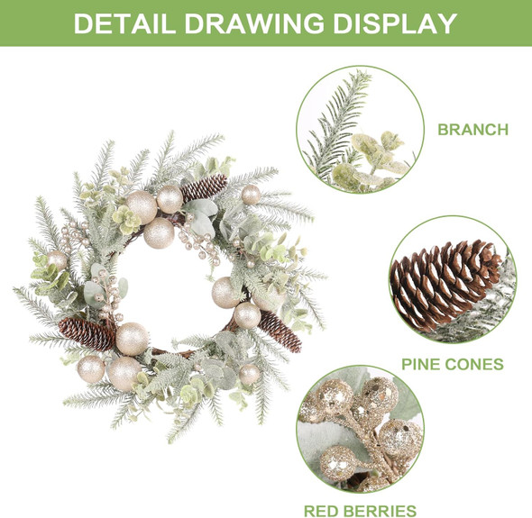 Super Holiday Christmas Wreath, 19Inch Artificial Wreaths for Front Door Christmas Decorations with Wreath Hanger, for Indoor Outdoor Home Hoilday Party Xmas Wall Decor - Champagne.