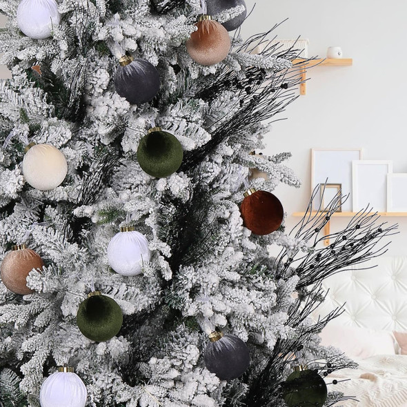SUPREME XMAS 6 Pcs Christmas Tree Ornaments Set, 80mm/3.15in Large Velvet Christmas Ornaments for Christmas Tree Decorations Shatterproof Hanging Flocked Ball Ornaments Holiday Party Indoor Home Decor