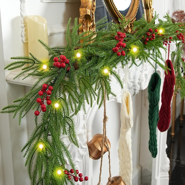 Christmas Garland with Lights Artificial - 4PCS Norfolk Pine Garlands Set, 2 Real Touch Christmas Teardrop Swag 1 Christmas Wreath for Mantle, Table, Indoor, Porch Christmas Decorations