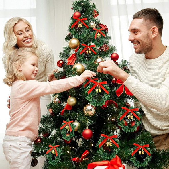 Syhood 12 Pieces Christmas Wreaths with Gold Bells Christmas Pine Wreaths for Front Door Christmas Holiday Indoor Home Decor (Classic Style,3.15 Inches)