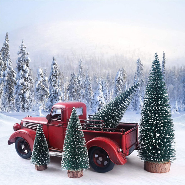 Small Christmas Tree,Mini Christmas Tree, Mini Pine Tree, Bottle Brush Fake Trees with Wooden Base for Tabletop Decorative (Plant Green)