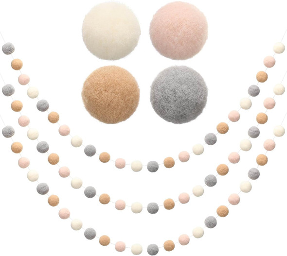 3 Pcs Neutral Christmas Garland Christmas Felt Ball Garlands Neutral Pom Pom Garland Christmas Felt Ball Garlands Fluffy Christmas Garlands Holiday Party Banner for Christmas Decoration Supplies