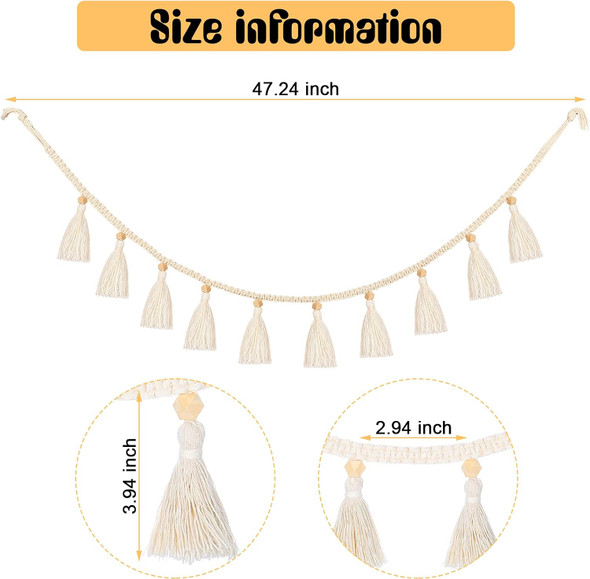 Boho Macrame Tassel Garland Hanging Banner for Classroom Cotton Tassel Home Decor Nursery Room Decorative Wall Woven Hangings for School Supplies Party Decor(4 Pieces,47.2 Inch)