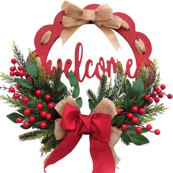Tempus 16 Inch Wooden Board Circle Wreath Artificial Christmas Wreath Christmas Ribbon Wreath with Welcome Sign for Front Doors, Walls, farmhouses, Holiday Parties, Interior Decorations Tempus 16 Inch Wooden Board Circle Wreath Artificial Christmas Wreath Christmas Ribbon Wreath with Welcome Sign for Front Doors, Walls, farmhouses, Holiday Parties, Interior Decorations