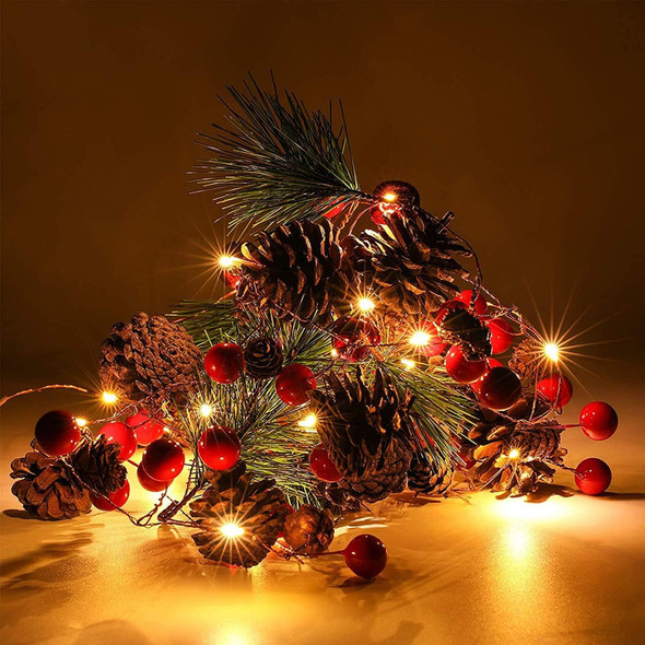 Christmas Garland with Lights 10FT 30LED Red Berry Pine Cone Garland Lights Battery Operated, LED Garland String Lights, Xmas Christmas Decorations for Fireplace Mantel Decor