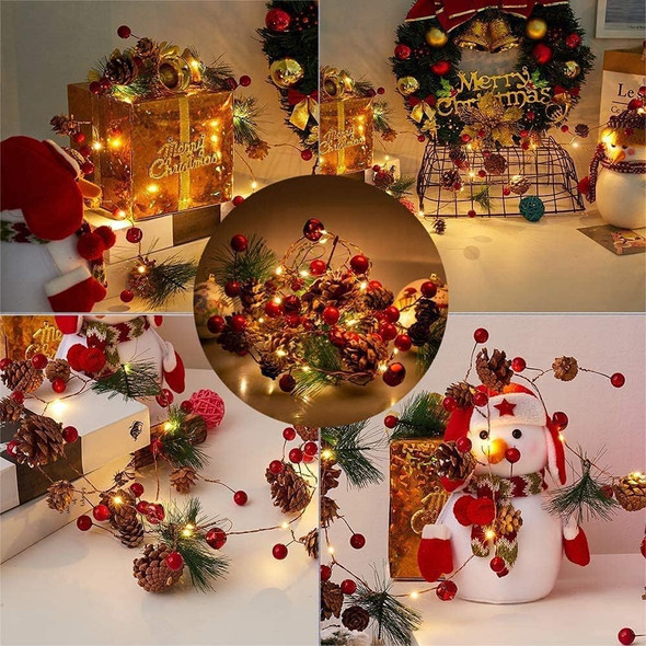 Christmas Garland with Lights 10FT 30LED Red Berry Pine Cone Garland Lights Battery Operated, LED Garland String Lights, Xmas Christmas Decorations for Fireplace Mantel Decor