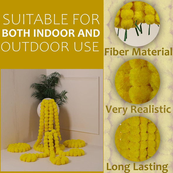 The Art Box 10 Pcs - 4.5 feet Artificial Marigold Garland Halloween Decorations Wedding Fake Flowers Fall Garland Christmas Decor Garland Strands, Lemon Yellow
