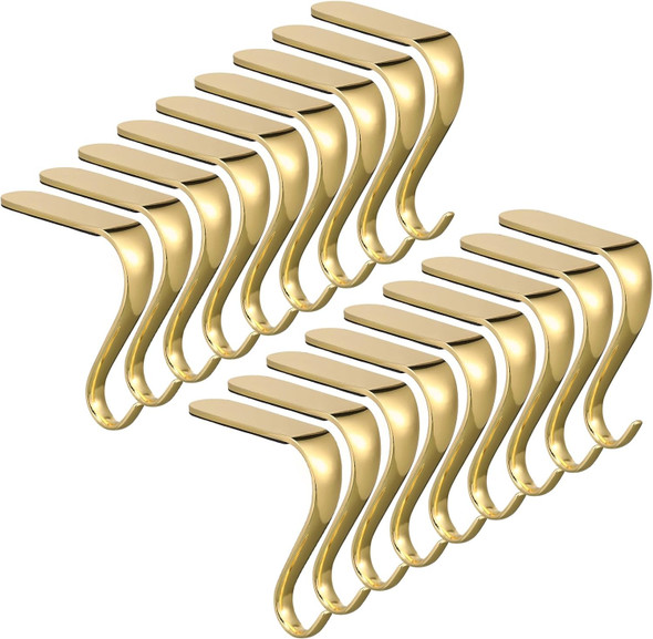 Therwen 18 Pcs Christmas Stocking Holders for Mantel Heavy Duty Fireplace Hanger Hooks Mantel Stocking Hooks Christmas Garland Hanger Metal Mantle Grips for Fireplace Shelf Party Decoration (Gold)