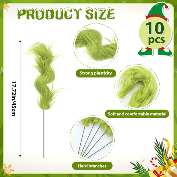 10 Pcs Lime Green Furry Christmas Tree Picks Glitter Curly Berry Ornaments Lime Fake Christmas Candy Picks for Tree Wreath Crafts Vase Filler Home