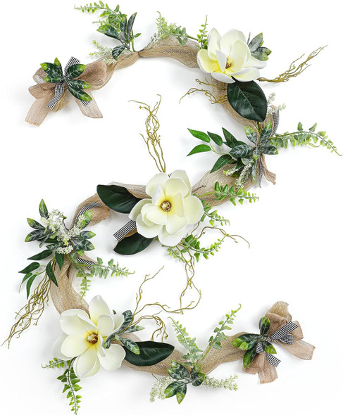 70.87 Inch Christmas Large Magnolia Garland Artificial Magnolia Christmas Garland with Flowers and Leaves for Outdoor Indoor Holiday Mantel Table Fireplaces Tree Party Decorations