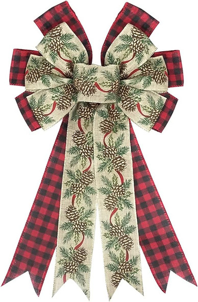 Large Christmas Bows for Wreaths, Red and Black Plaid Buffalo Bow Green Holiday Wreath Bows Thanksgiving Wreath Bows DIY Crafts Bow Large Burlap Bow for Christmas Wedding Party Decorations
