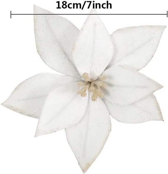 10pieces Christmas Flower for Tree 7'' Christmas Poinsettia Flowers Artificial Christmas Party Flowers Ornament for Xmas Tree Wreath Garland Wedding Holiday Party Decoration (White)