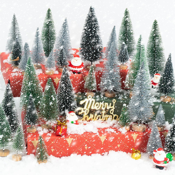 30pcs Mini Christmas Trees for Christmas Decorations, Artificial Christmas Tree Small with Snowflakes Bottle Brush Trees for Christmas Decor Party Home Table Top Winter Crafts Decorations