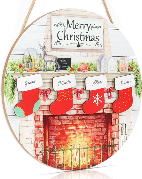 TOARTi DIY Family Name Sign Christmas Wall Decor(11.4x11.4 inches), Rustic Merry Christmas Fireplace Wall Sign Hanging, Retro Xmas Wall Wreath Home Decoration for Mom Grandma Winter