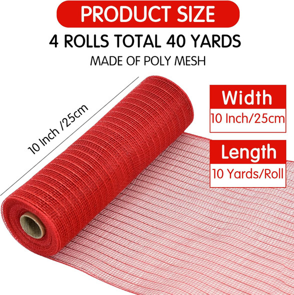 TONIFUL 4 Roll 10 Inch Red Striped Decorative Mesh Ribbon Rolls, Fabric Mesh with Foil for Wreaths Front Door Decor Christmas Festival Party Accessories Party Decoration Supplies (10yds/roll) TONIFUL 4 Roll 10 Inch Red Striped Decorative Mesh Ribbon Rolls, Fabric Mesh with Foil for Wreaths Front Door Decor Christmas Festival Party Accessories Party Decoration Supplies (10yds/roll)