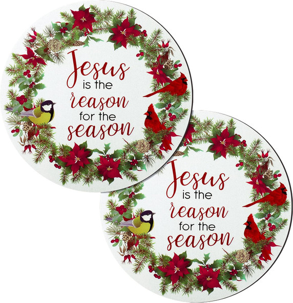 2 Pcs Christmas Car Magnets Decoration Jesus The Reason for The Season Wreath Reusable Car Magnetic Stickers Fun Garage Magnets for Door Refrigerator Fridge Mailbox Holiday Decor, 5.5 x 5.5 Inch