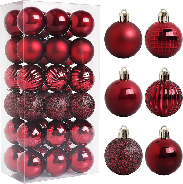 Christmas Ornaments, 36 Packs 1.57 Inch, Red Christmas Ball Decorations Ornaments for Xmas Tree, Wreath Decor Ornaments, Shatterproof Plastic Bulbs